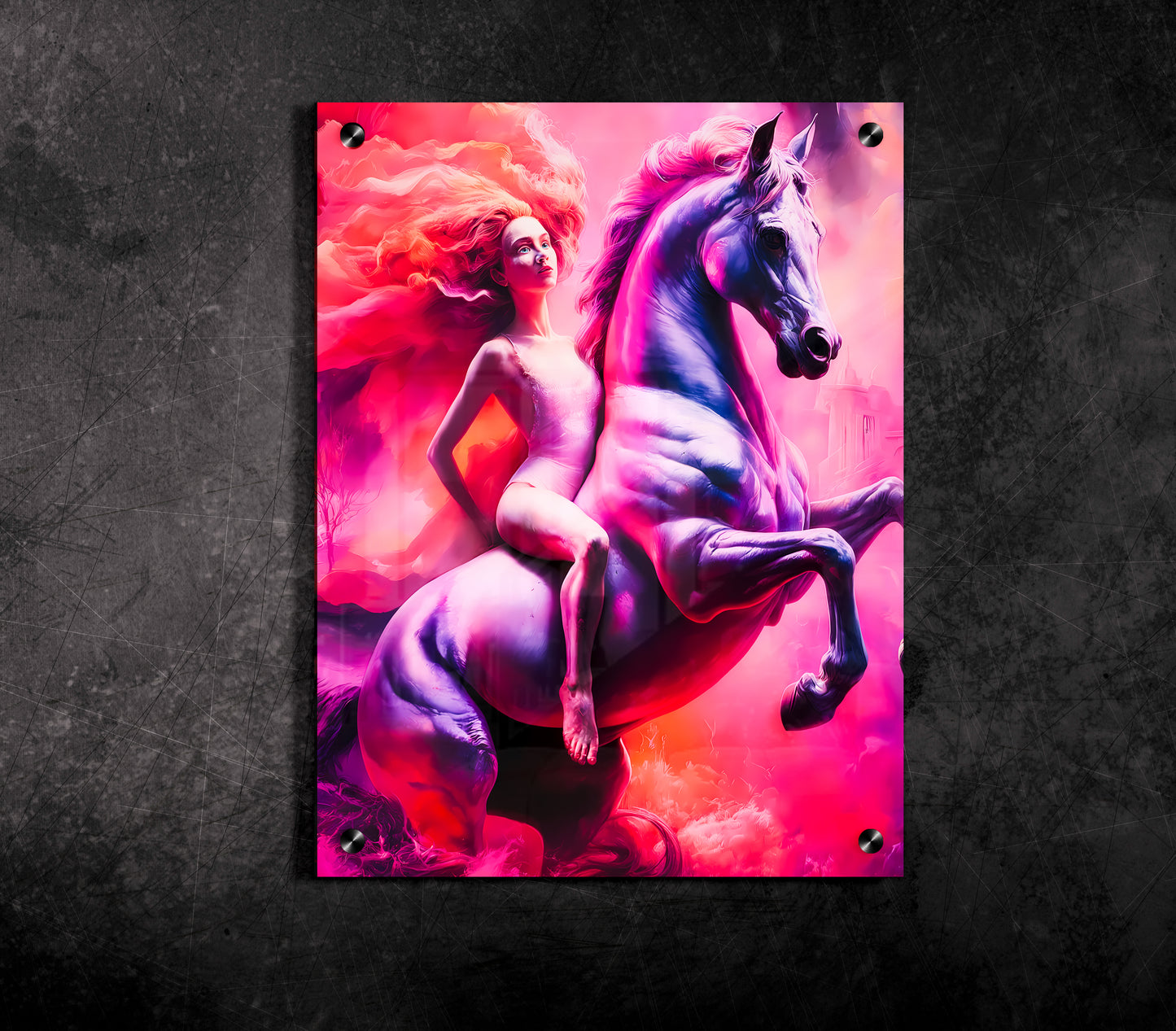 Ethereal Ride: The Fireborne Muse Acrylic Print