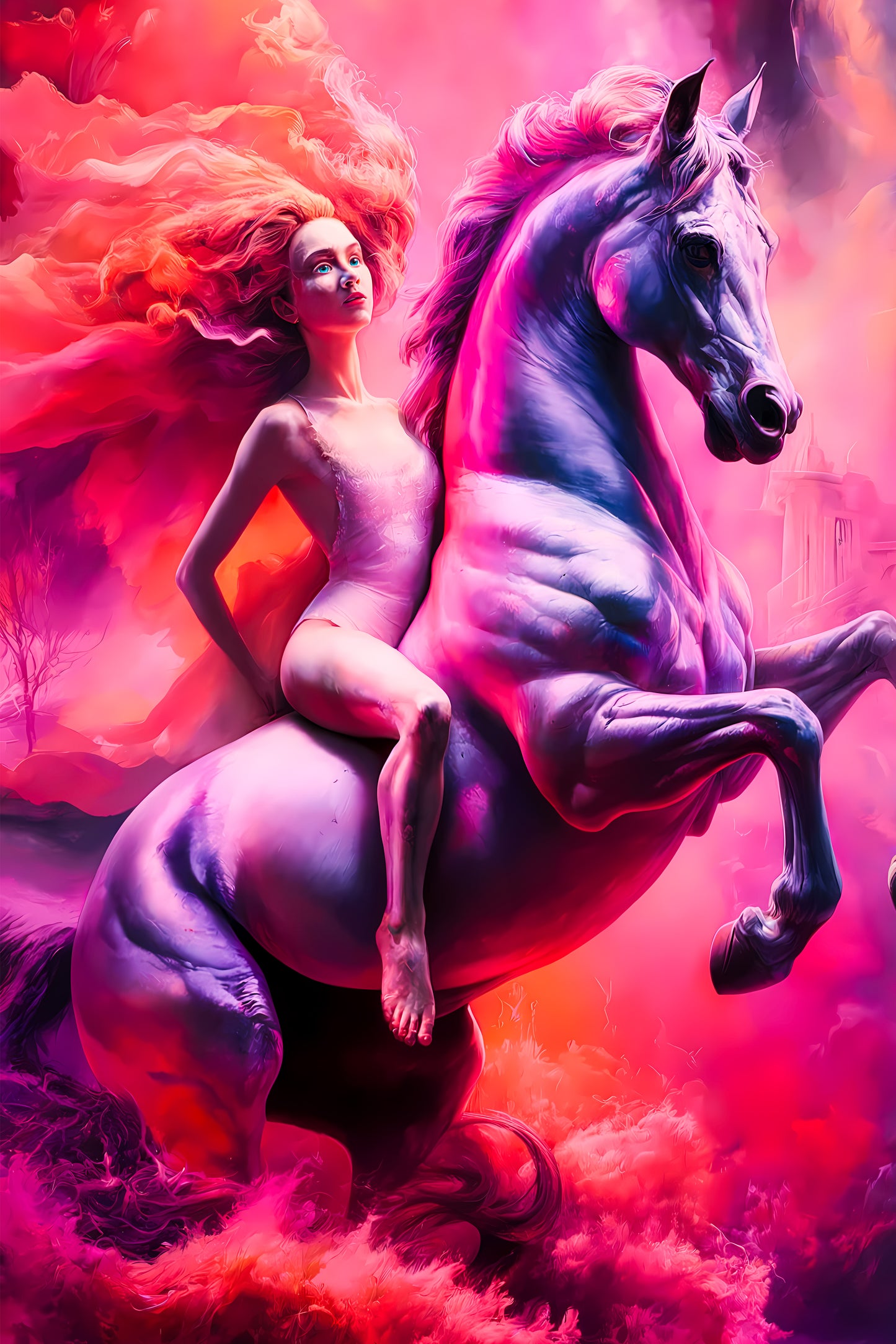 Ethereal Ride: The Fireborne Muse Acrylic Print