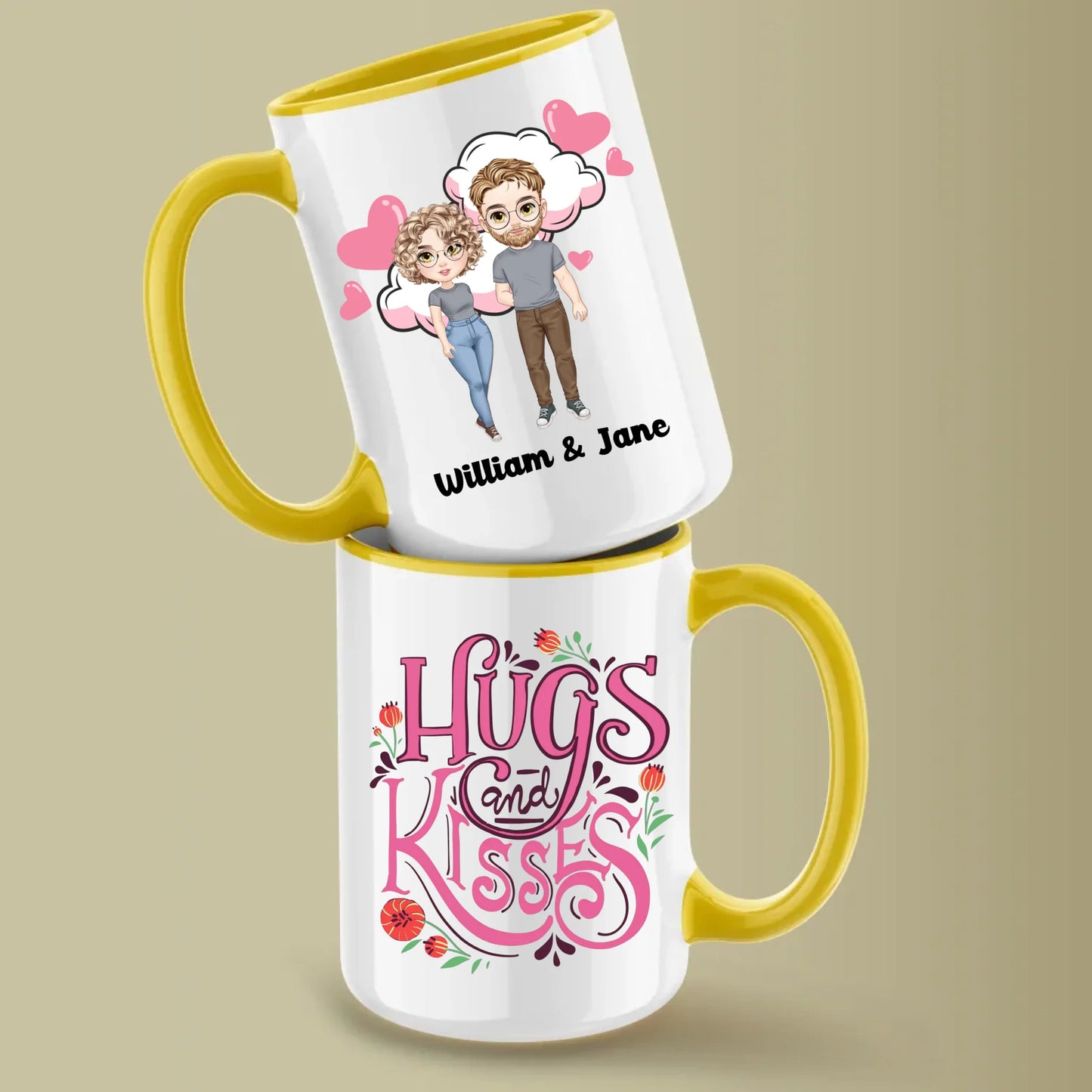 Glossy Two 15oz Mug Mockup yellow